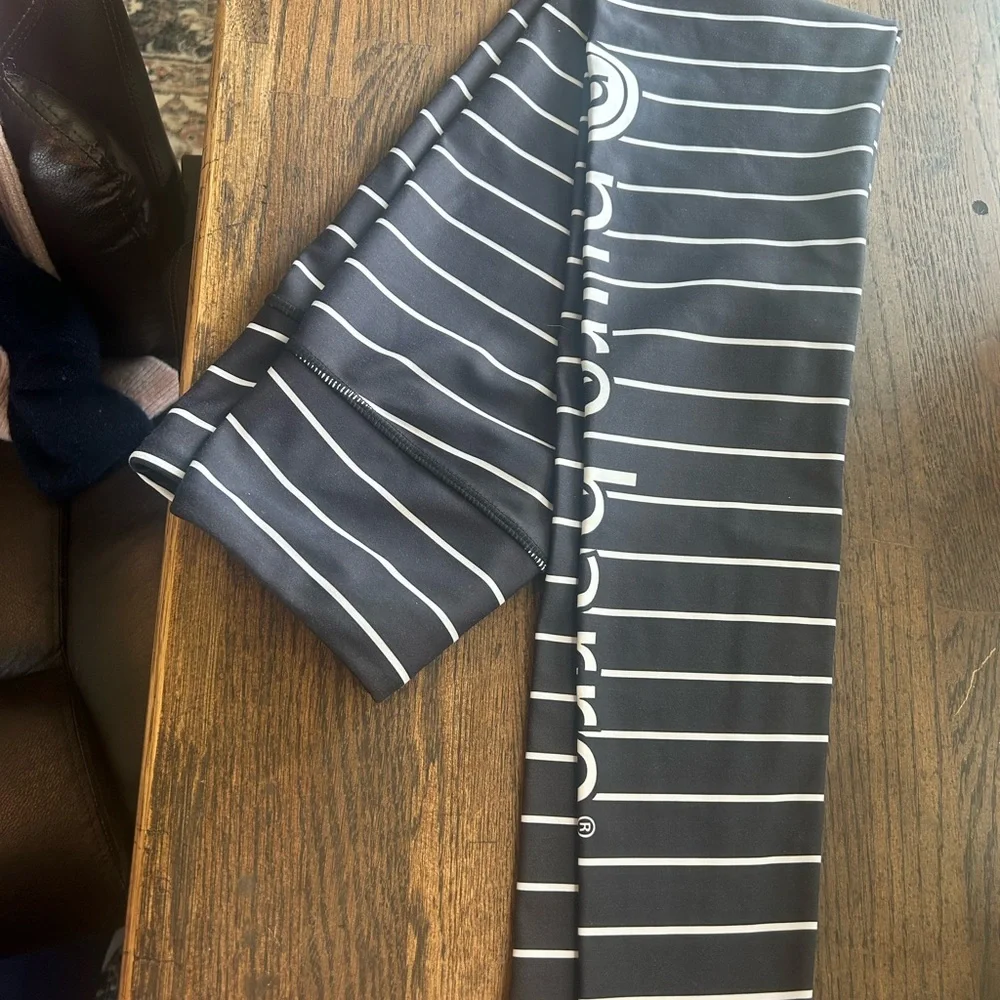 Pure Barre Black & White Striped Leggings